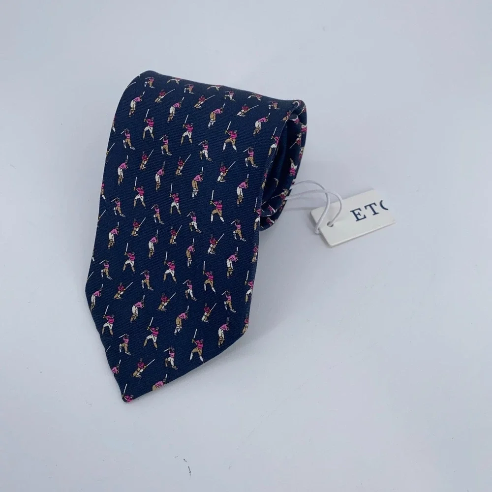 Eton Tie Mens One Size Navy Cricket Silk Classic Fit Luxury Necktie Italy Made